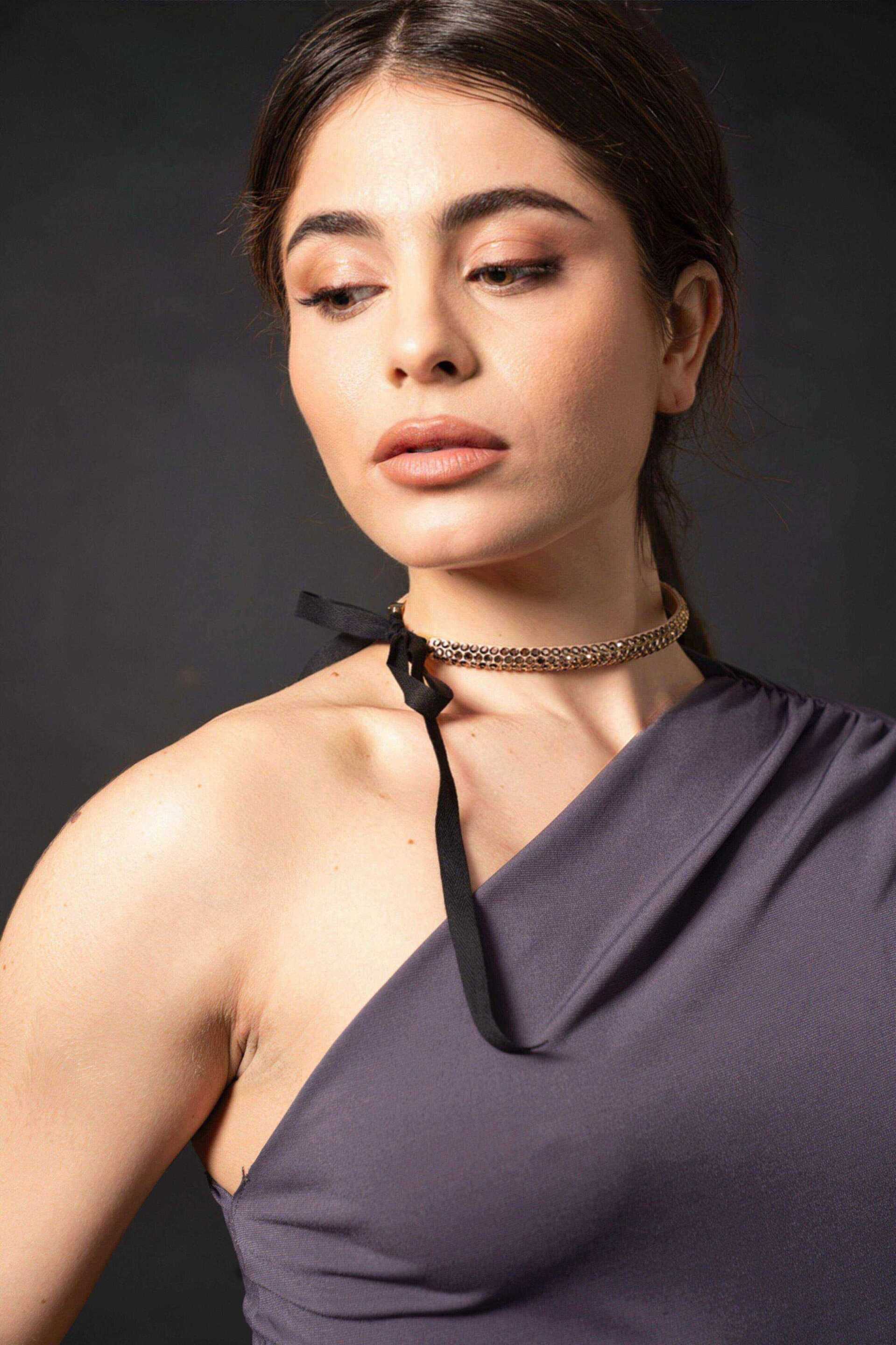 Miniatura Choker "Stardust" champagne con cristalli  - 100%CACHEMIRE