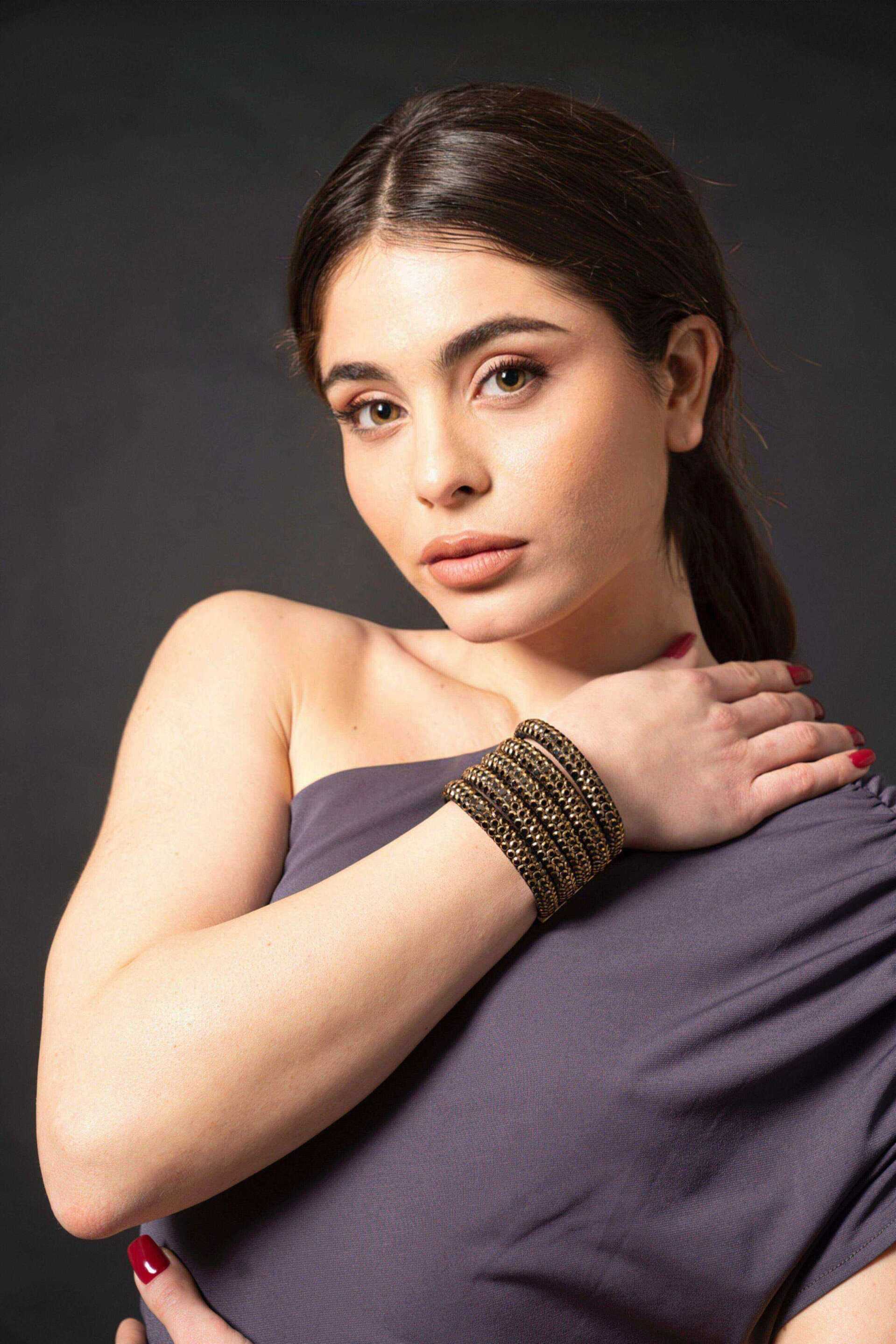 Miniatura Bracciale extra-wide cristalli neri - 100%CACHEMIRE