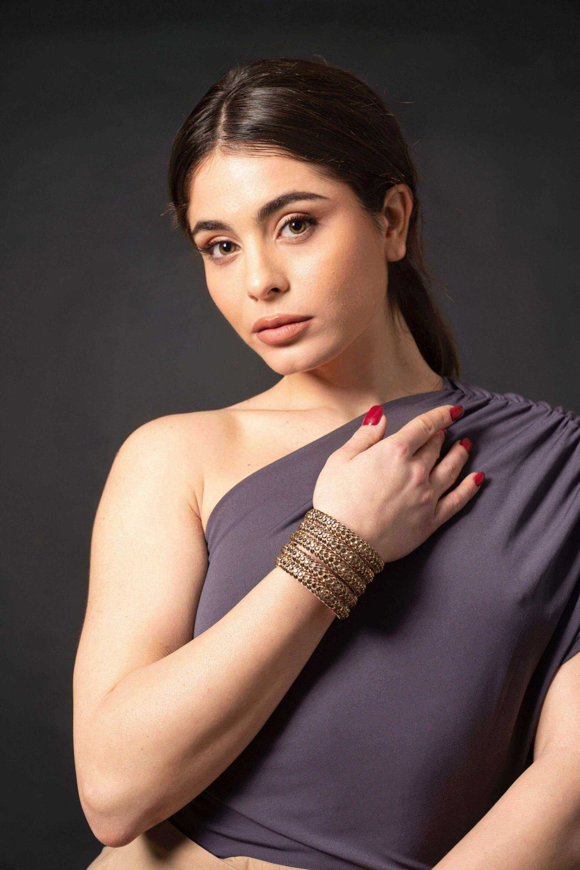 Miniatura Bracciale extra-wide cristalli dorati - 100%CACHEMIRE