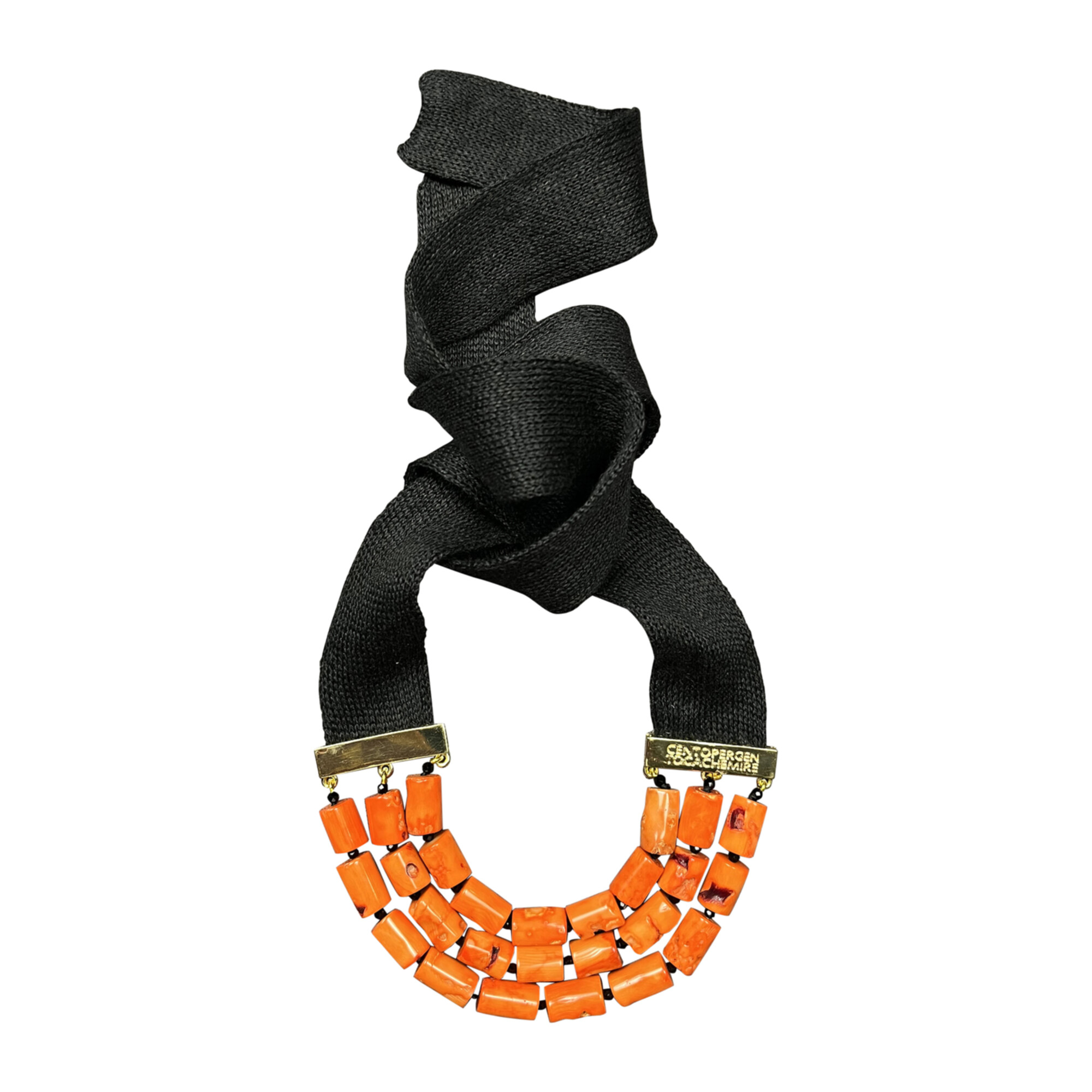 Collana a tre fili di corallo con maxi nastro