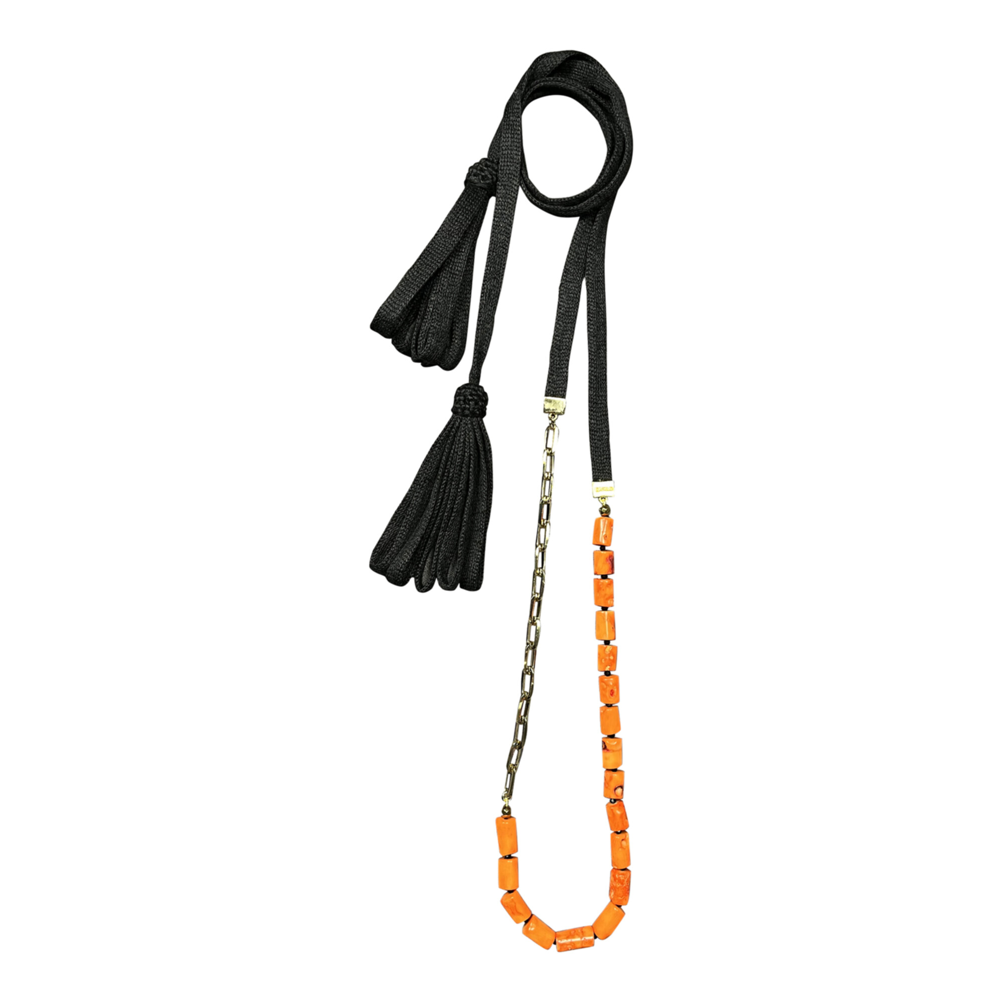 Collana lunga corallo e nappe