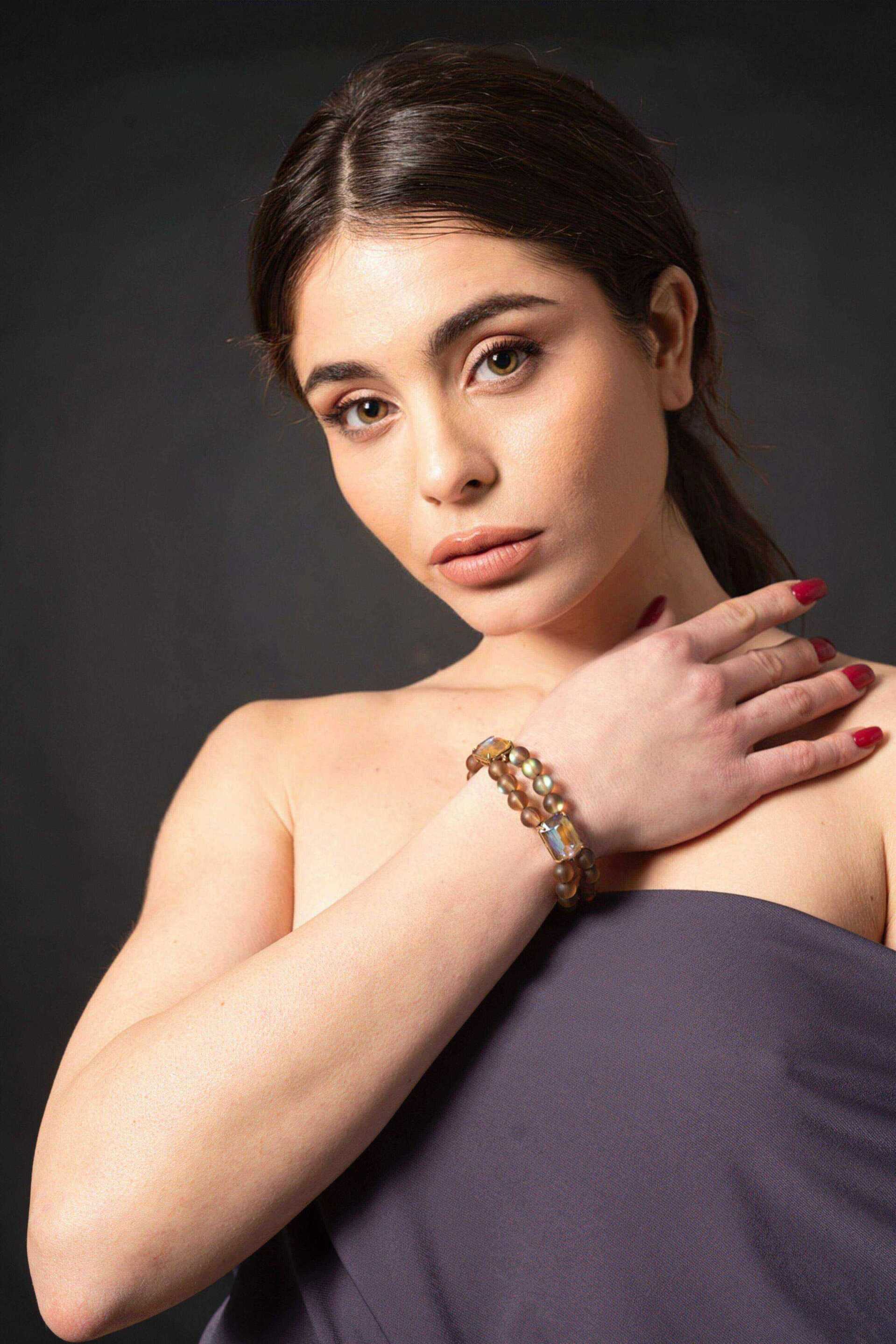 Miniatura Bracciale "Kiki" a doppio filo con cristalli - 100%CACHEMIRE