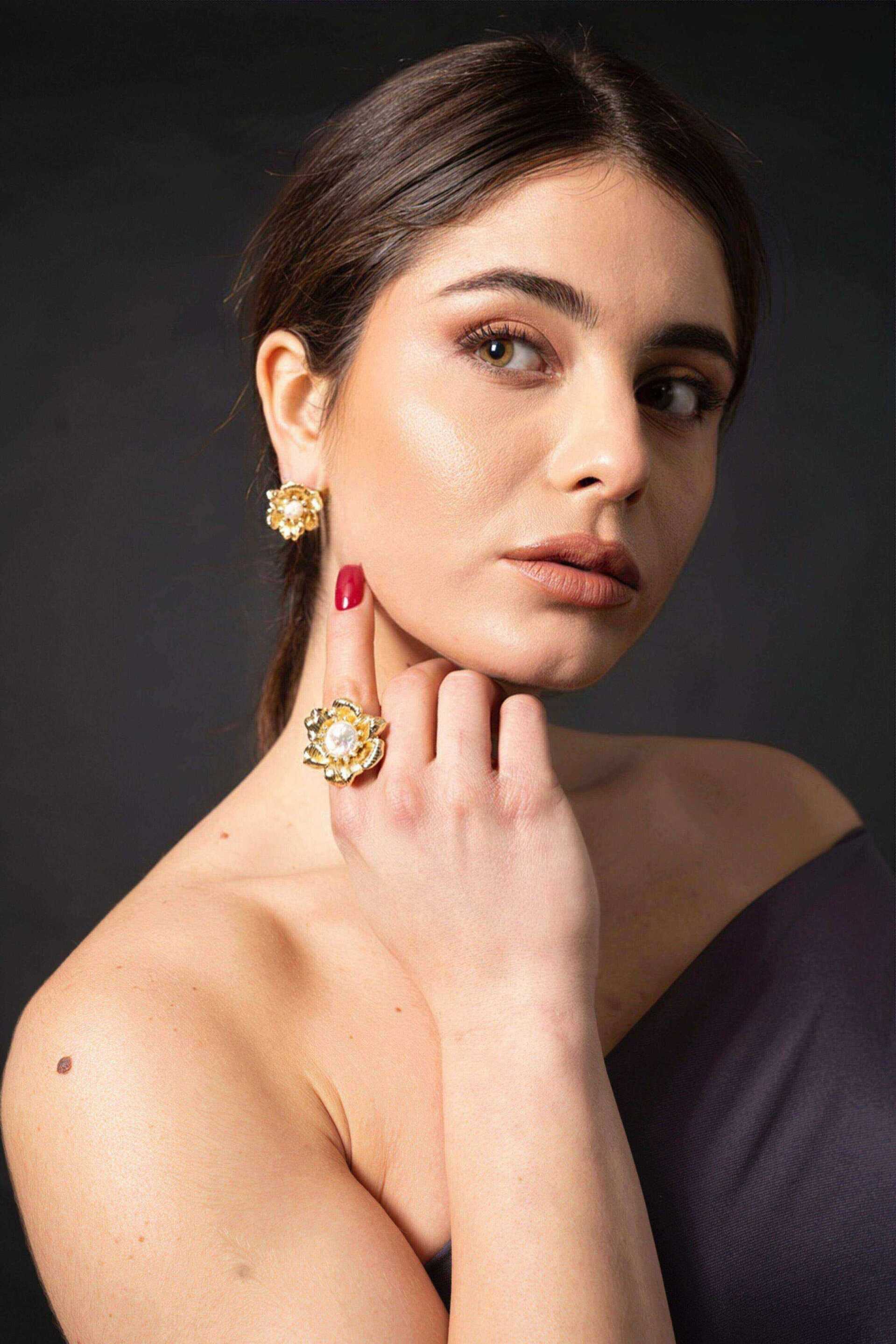 Miniatura Anello "Flower Pearl" regolabile - 100%CACHEMIRE